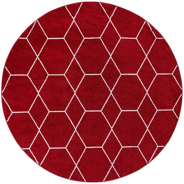 Trellis Frieze Red/Ivory 8 ft. x 8 ft. Round Geometric Area Rug