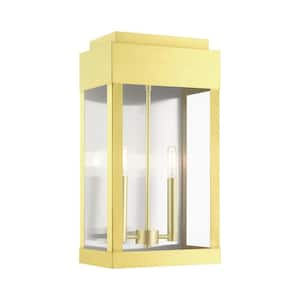 Ardenwood 19 in. 2-Light Satin Brass Outdoor Hardwired Wall Lantern Sconce with No Bulbs Included