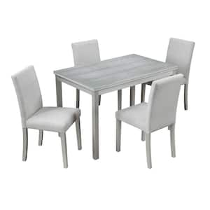 5-Piece Rectangular Gray Wood Top Kitchen Table Set with 4-Chairs