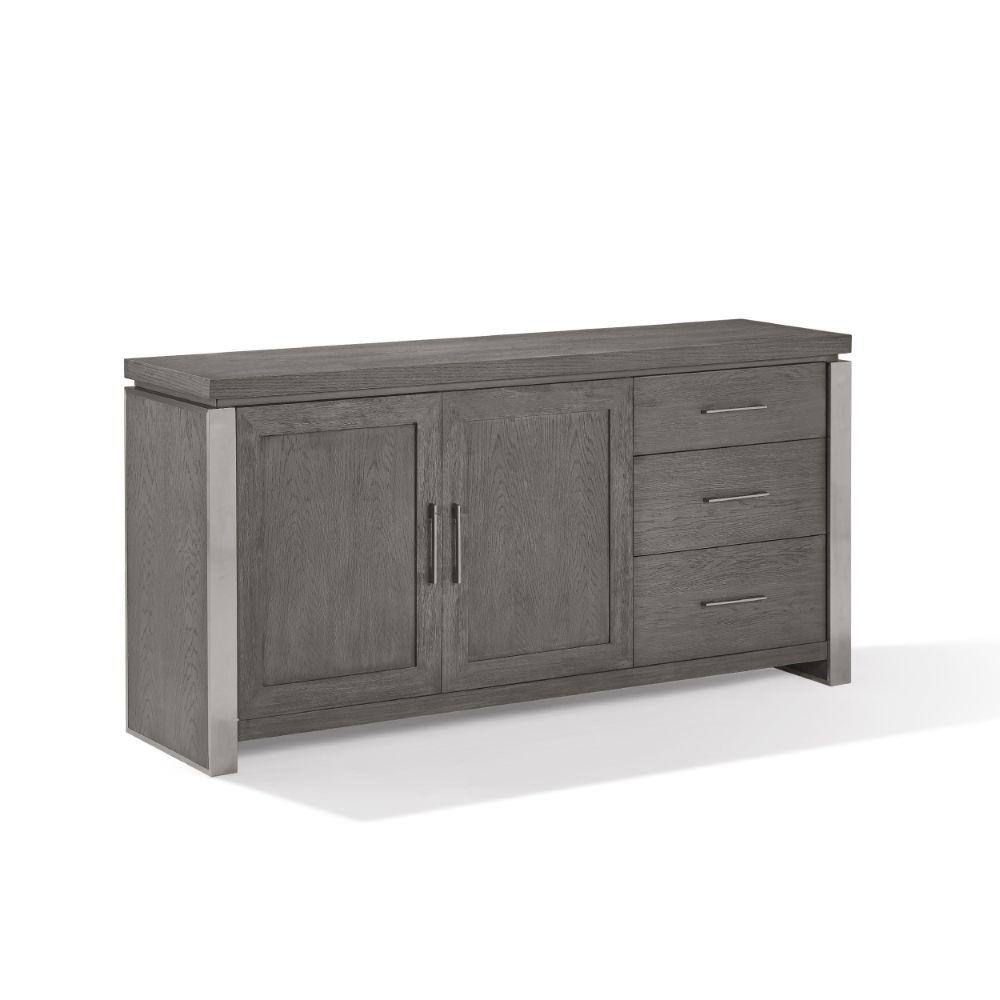 Benjara Gray Wood Top 68 In. Sideboard With 3-Drawers And Steel Panels ...