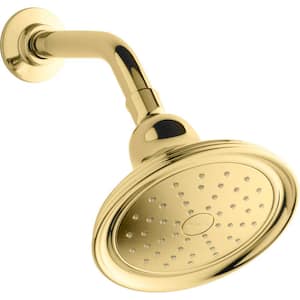 Devonshire 1-Spray Patterns 5.9 in. Single Wall Mount Fixed Shower Head in Vibrant Polished Brass