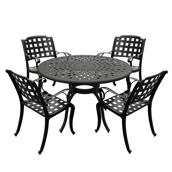 Oakland Living Black 5Piece Aluminum Round Mesh Outdoor Dining Set