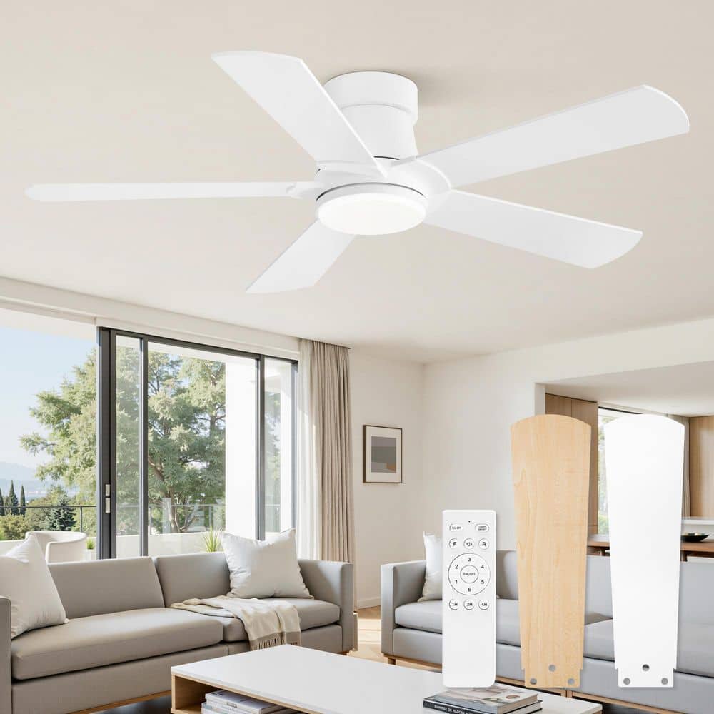 42 in. Standard White Flush Mount Outdoor Ceiling Fan with Light, 6-Speed Remote Control Low Profile DC Motor bedroom price history on PriceWatchPro