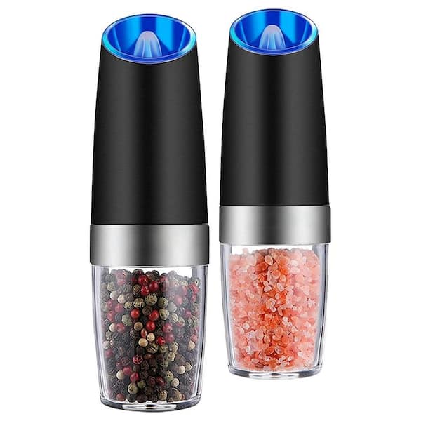 Automatic Gravity Electric Salt and Pepper Grinder Set with Adjustable Coarseness and LED Light, One Hand Operated