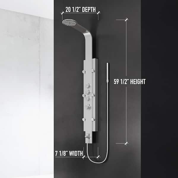 Mateo 59.5 in. 6-Jet High Pressure Shower Panel System with Rainhead Fixed Handheld Dual Shower in Stainless Steel