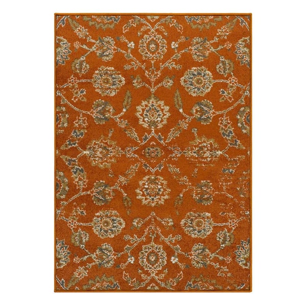 SUPERIOR Brookshire Orange 8 ft. x 10 ft. Floral Traditional Polypropylene Area Rug