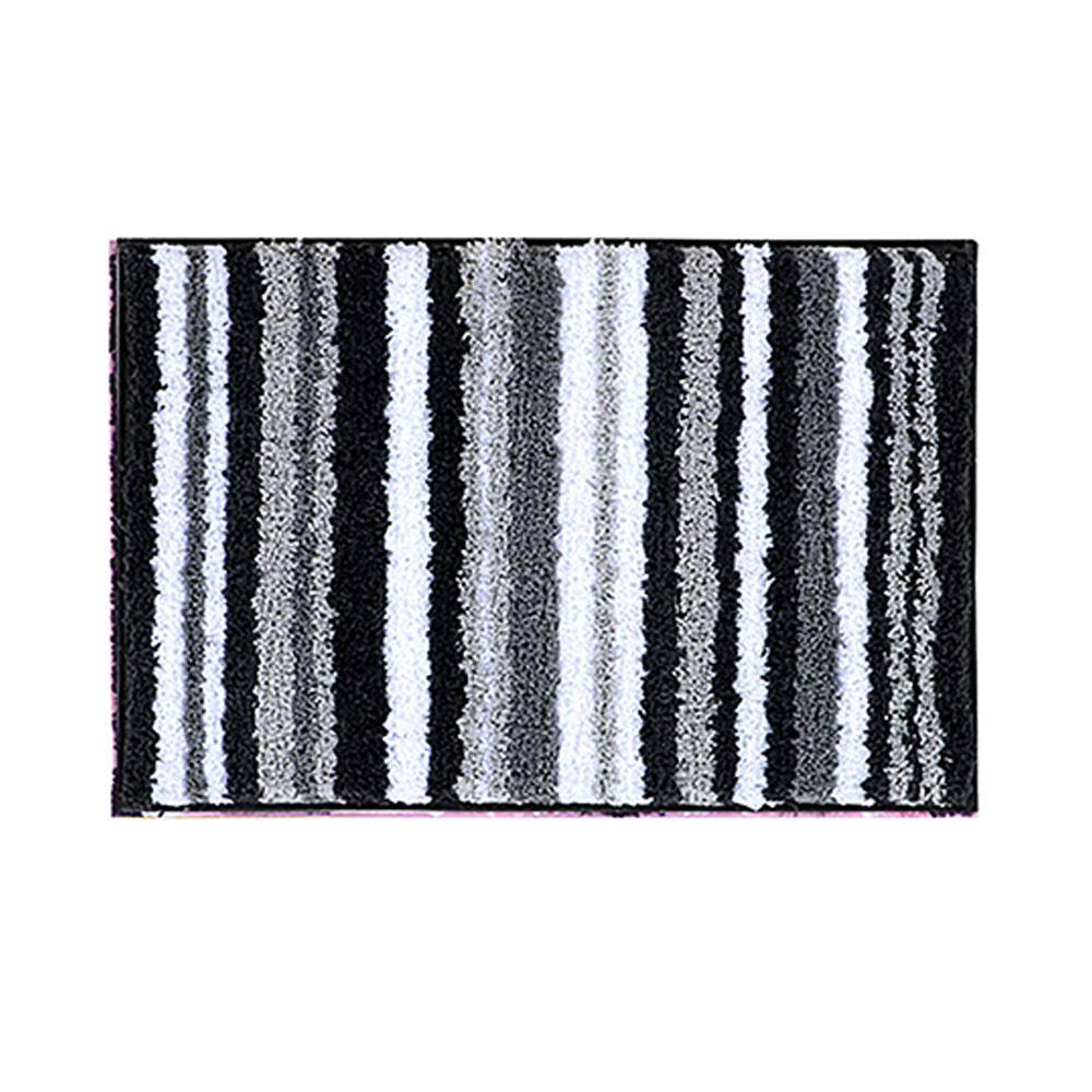 Graphite Gray and White Striped Polyester Bath Rug Set