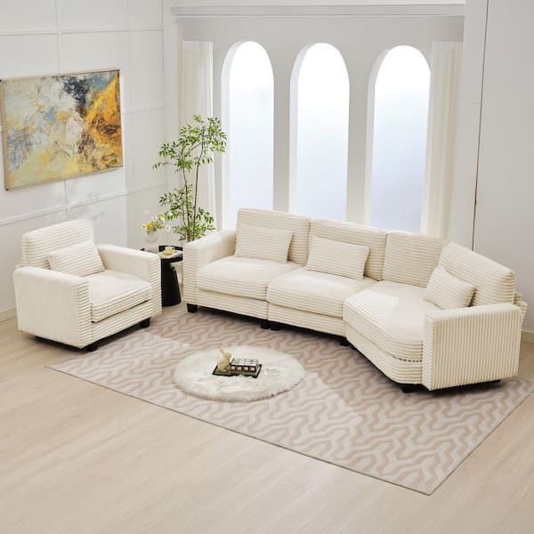 Jearey 2-Piece Beige Curved Corduroy Velvet Living Room Sofa Set
