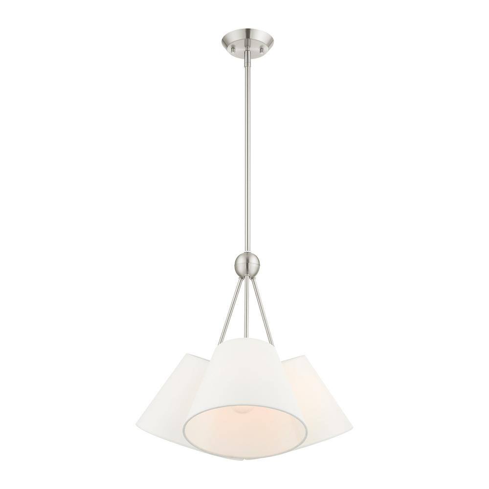 Prato Modern 3-Light Chandelier with Brushed Nickel Finish and Off-White Shade