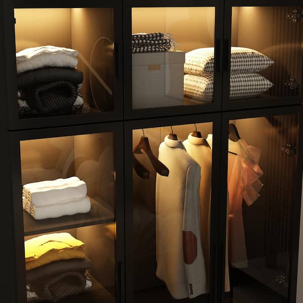 FUFU&GAGA Black Wood Glass Doors Armoires Metal Frame FUFU&GAGA Black Wood Glass Doors Armoires Metal Frame