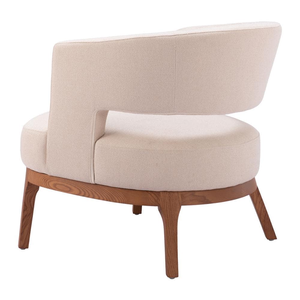 Penryn Beige Upholstered Accent Chair with Wooden Base