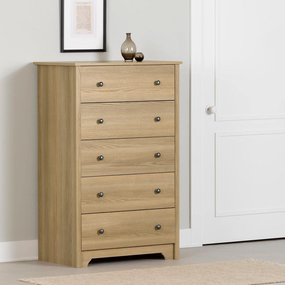 Natural Ash 5-Drawer Vertical Chest with Laminate Finish