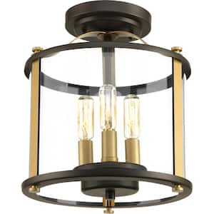 Squire Collection 3-Light Antique Bronze Clear Glass New Traditional Outdoor Hanging Lantern Light