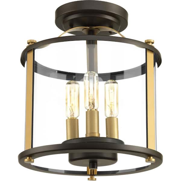 Progress Lighting Squire Collection 3-Light Antique Bronze Clear Glass New Traditional Outdoor Hanging Lantern Light