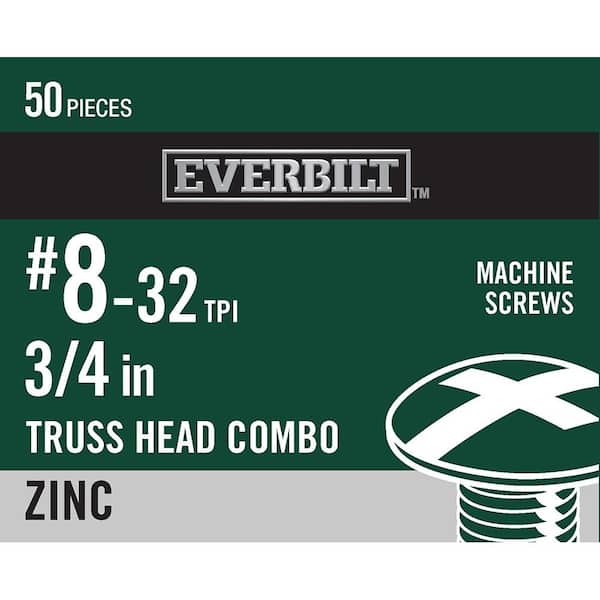 Everbilt #8-32 x 1-3/4 in. Zinc Plated Combo Truss Head Machine Screw (50-Pack)