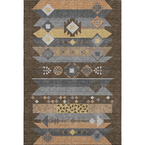 Mayfield Premium Machine Washable Abstract AMF2499 Chocolate 10 ft. x 14 ft. Area Rug