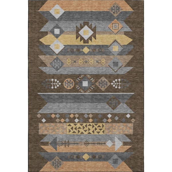 Mayfield Premium Machine Washable Abstract AMF2499 Chocolate 5 ft. x 7 ft. 6 in. Area Rug