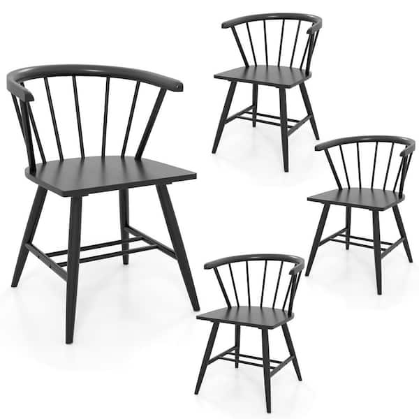 Windsor Dining Chair Set of 4 w/Rubber Wood Frame Curved Spindle Back & Armrest