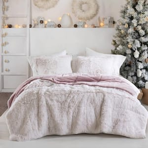 Leena Polyester Pink/White Faux Fur Full/Queen Comforter Set