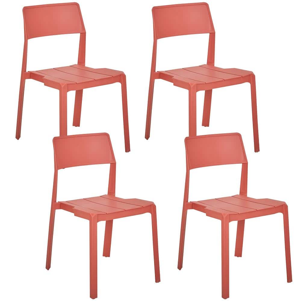Modern Plastic Dining Chairs Set of 4, Stackable Armless Kitchen Chairs, Lightweight Outdoor Chairs for Patio, Red price history on PriceWatchPro
