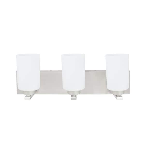 Aspen Creative Corporation 3-Light Satin Nickel Vanity Light with Opal Glass Shade