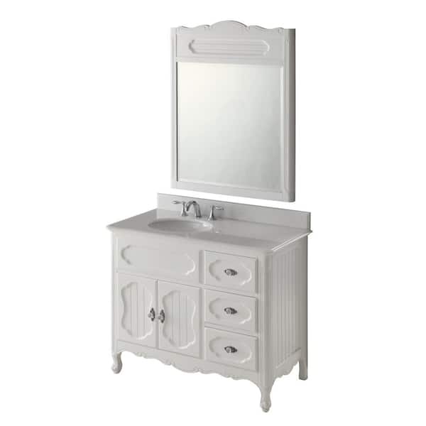 Knoxville 42 in. W x 21 in. D x 35 in. H Bathroom Vanity in White with Single Sink White Marble Top and Mirror