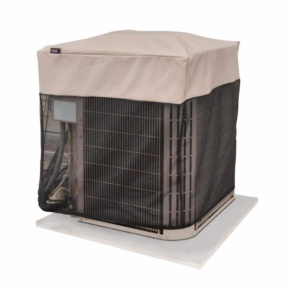 Weather-Resistant Beige and Black Outdoor AC Cover, 32" Square