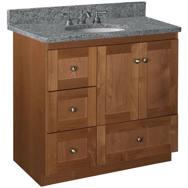 Simplicity by Strasser Shaker 36 in. W x 21 in. D x 34.5 in. H Bath Vanity Cabinet without Top in Medium Alder