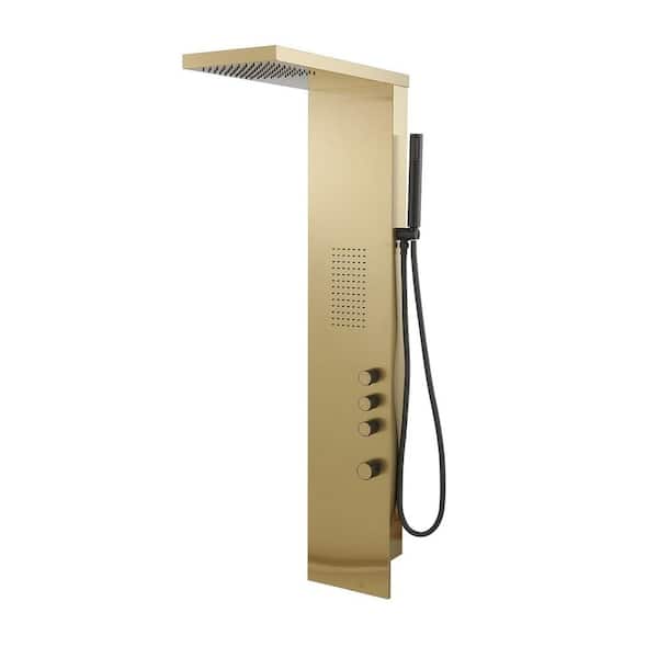 3-in-1 1-Jet Wall-Mounted Stainless Steel Shower Panel System with Rainfall Head in Brushed Gold