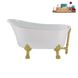 51 in. Acrylic Clawfoot Non-Whirlpool Bathtub in Glossy White with Polished Gold Drain And Brushed Gold Clawfeet