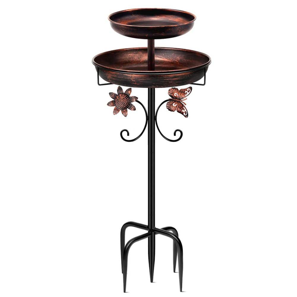 Vintage Freestanding Double Metal Bird Bath Feeder Bowls with 5-Pronged Base for Garden Patio Lawn Decor price history on PriceWatchPro