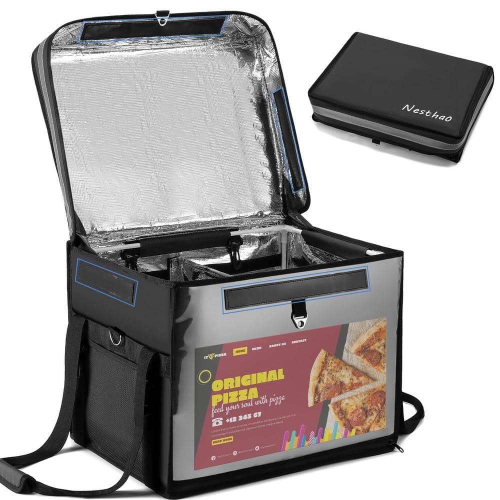 19.7 in. x 14.7 in. x 15.4 in. Black Insulated Pizza Delivery Bag, Food Del