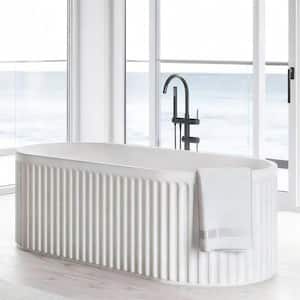 67 in. Stone Resin Oval Flatbottom Non-Whirlpool Freestanding Bathtub Soaking Tub in Matte White