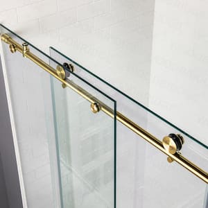 72 in. W x 76 in. H Frameless Sliding Shower Door in Brushed Gold with Shatter Retention Glass