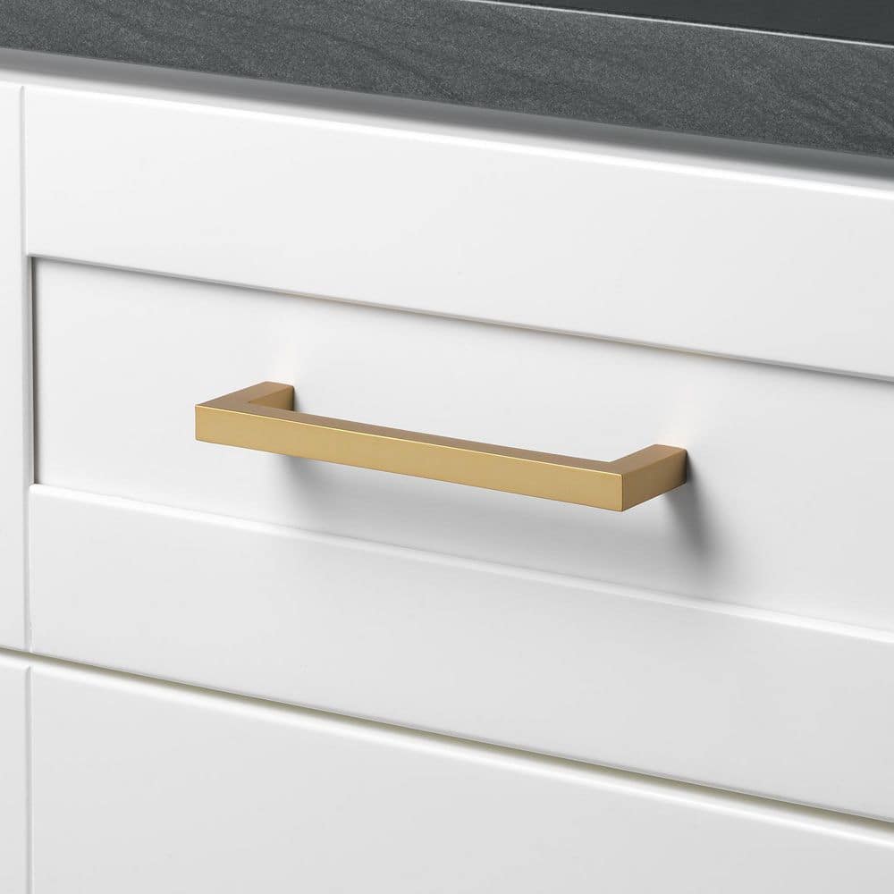 6.25" Brass Gold Modern Square Bar Cabinet Pulls with Mounting Hardware