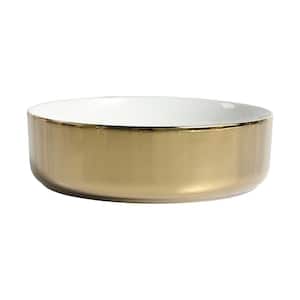 Ceramic Circular Vessel Bathroom Sink Art Sink in Gold and White