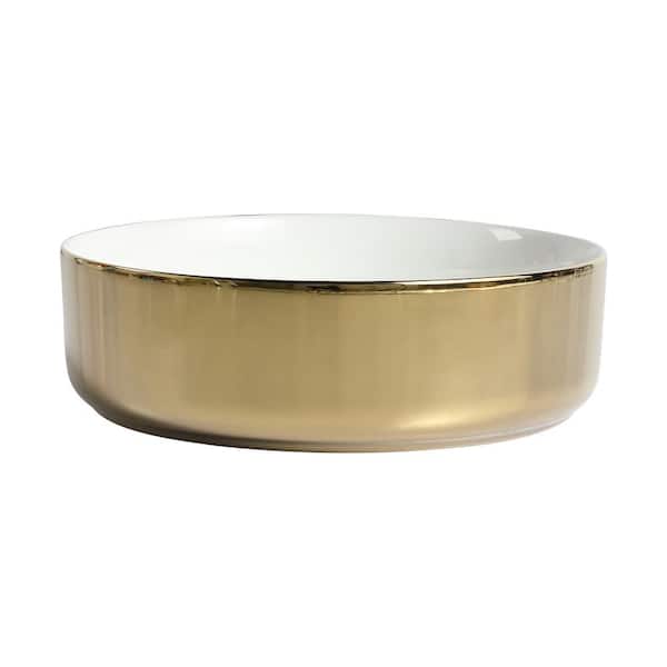 WarmieHomy Ceramic Circular Vessel Bathroom Sink Art Sink in Gold and White