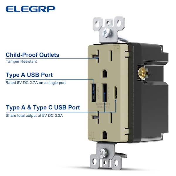 ELEGRP USB Charger Wall Outlet Dual High Speed 4.0 Amp USB Ports