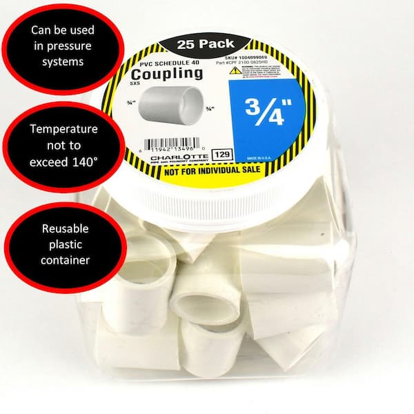 Charlotte Pipe 3/4 in. PVC Schedule 40 S x S Coupling Pro Pack (25-Pack)