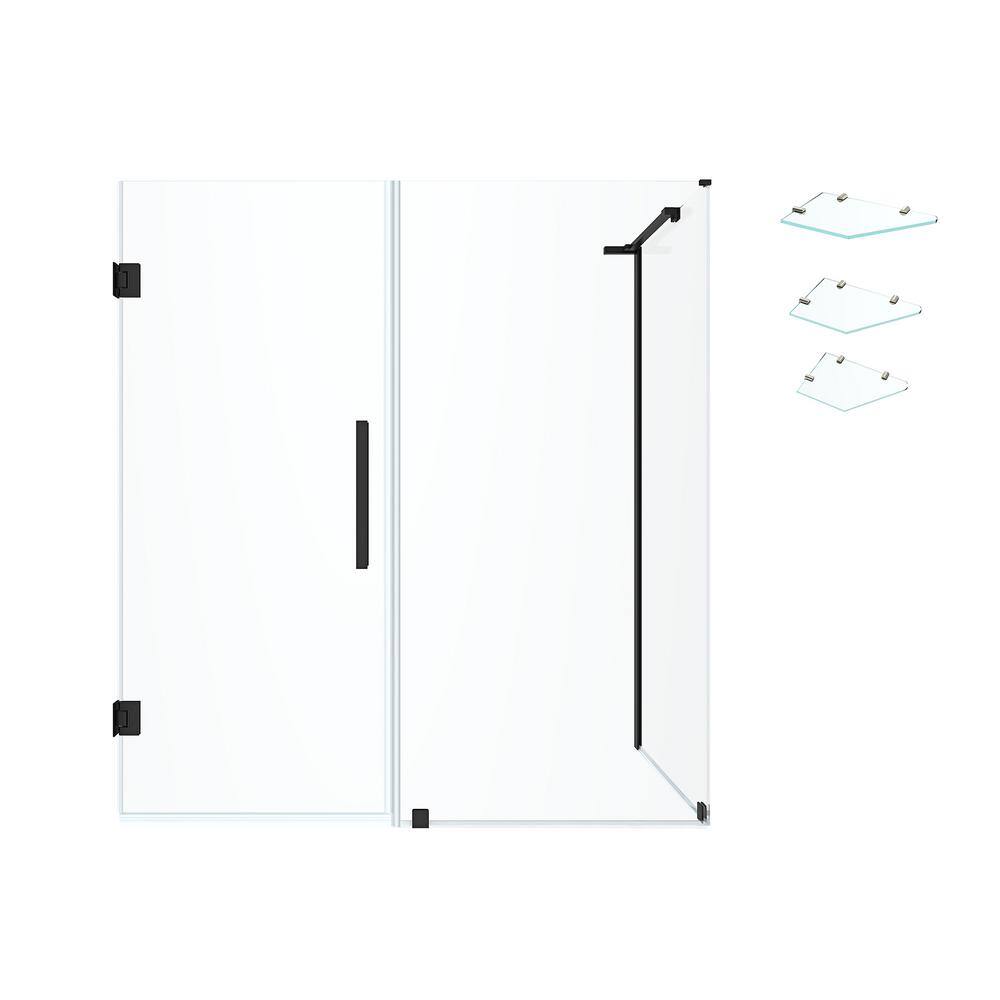 Tampa-Pro Black Frameless Corner Shower Enclosure with Shelves