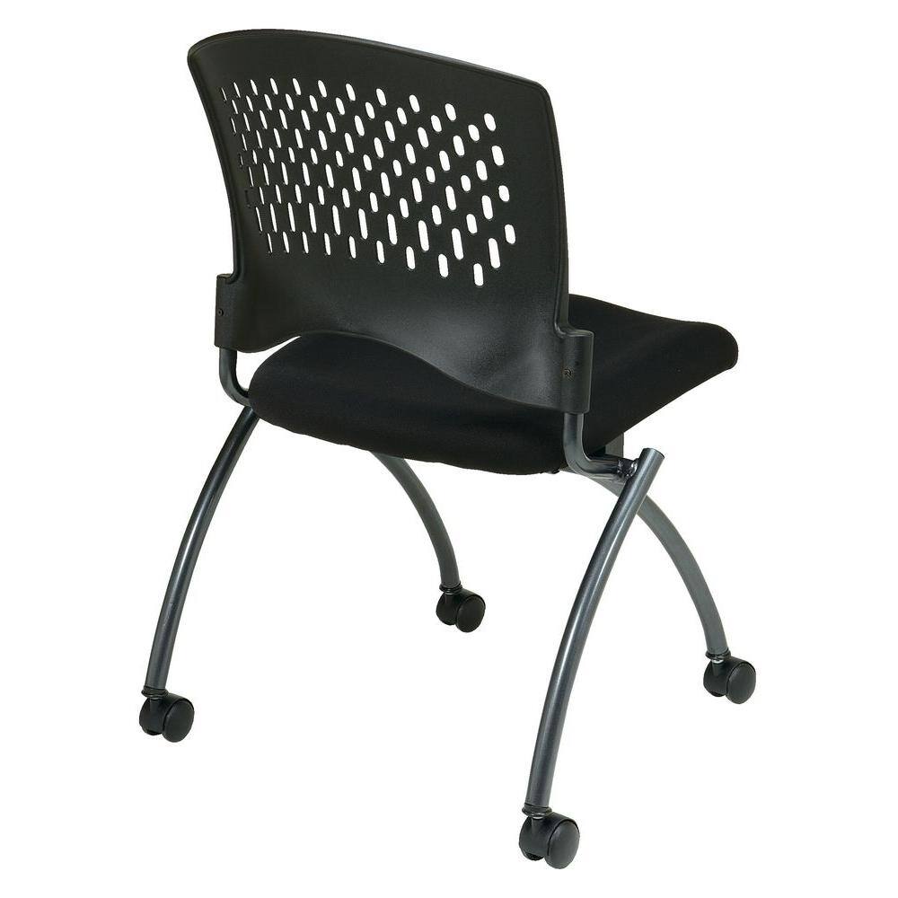 Deluxe Armless Black Mesh Folding Chair with Titanium Finish - 2 Pack