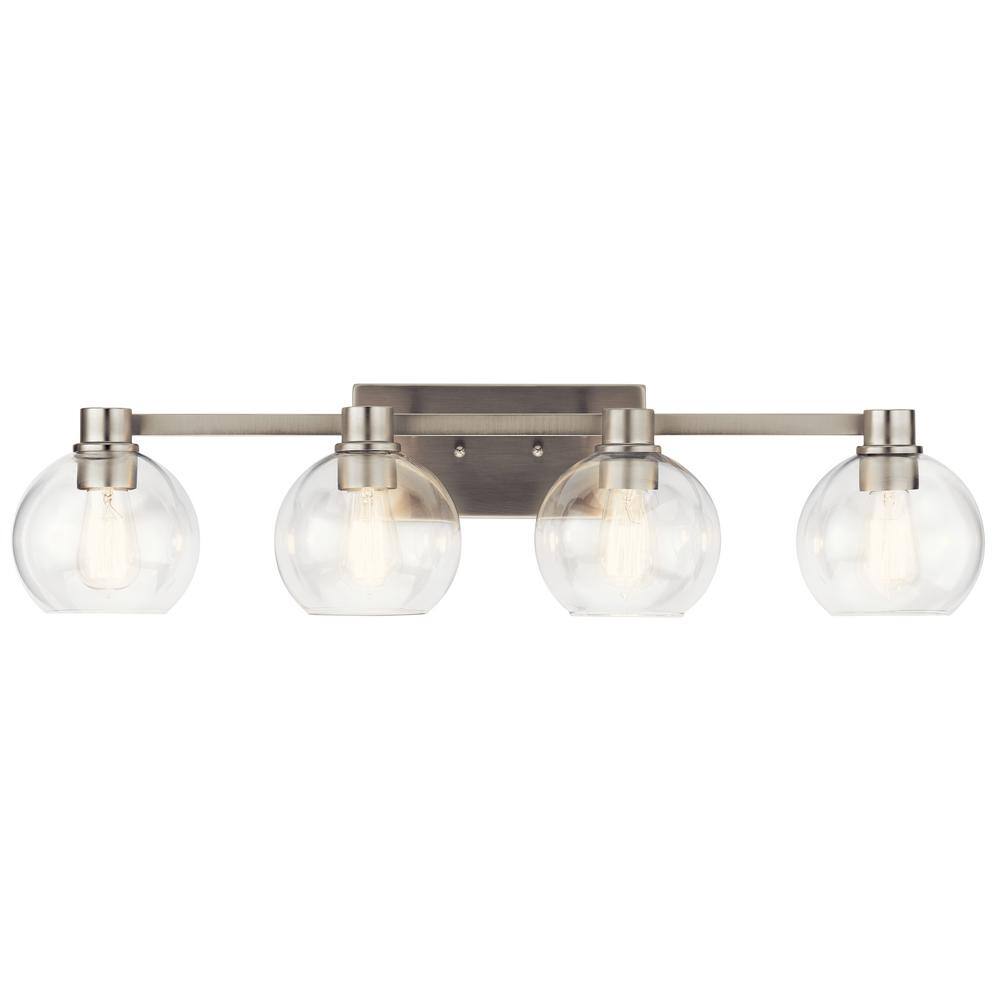 Harmony Brushed Nickel 33.5" Transitional Vanity Light with Clear Globe Shades