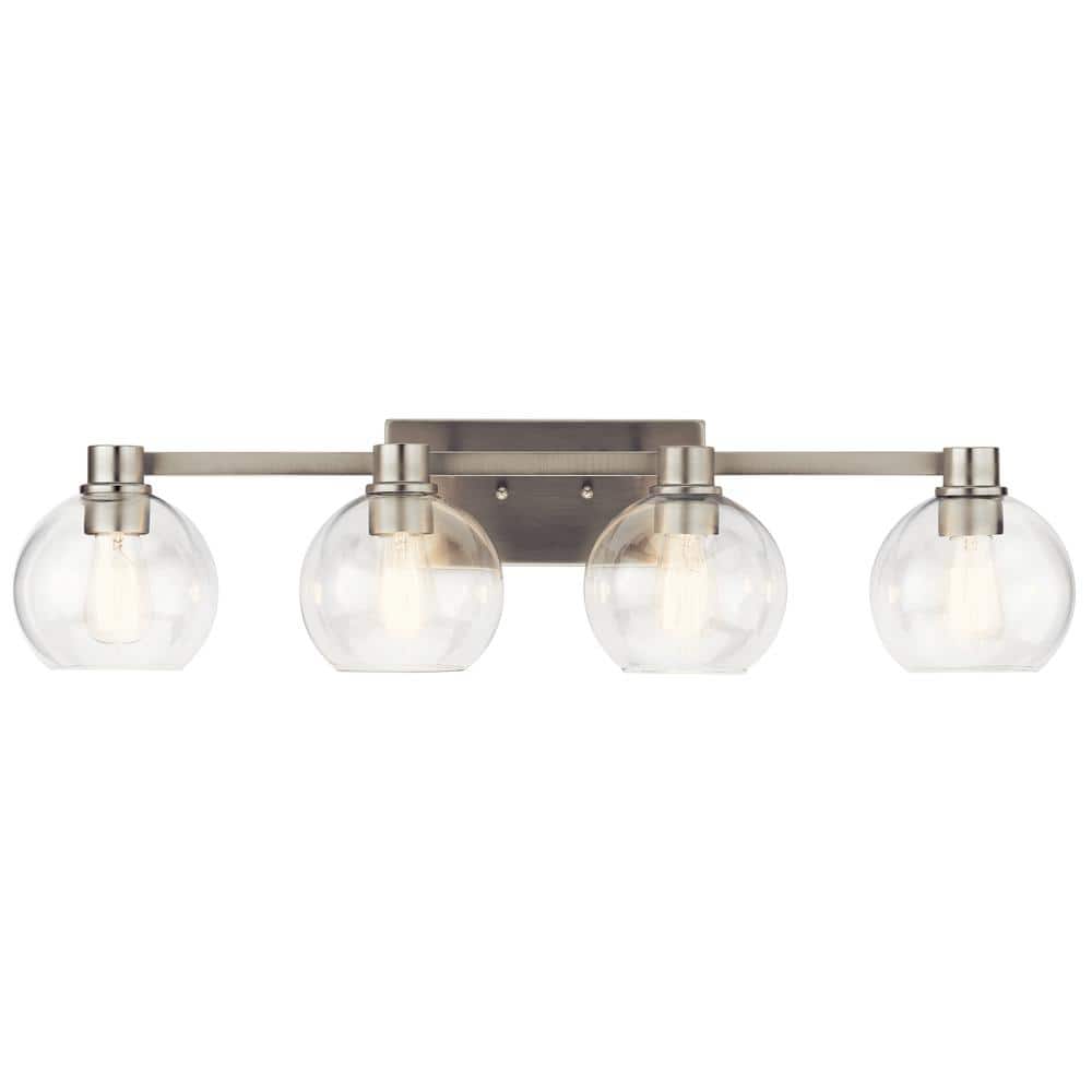 Harmony Brushed Nickel 33.5" Transitional Vanity Light with Clear Globe Shades