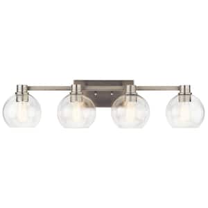 Harmony 33.5 in. 4-Light Brushed Nickel Transitional Bathroom Vanity Light with Clear Glass