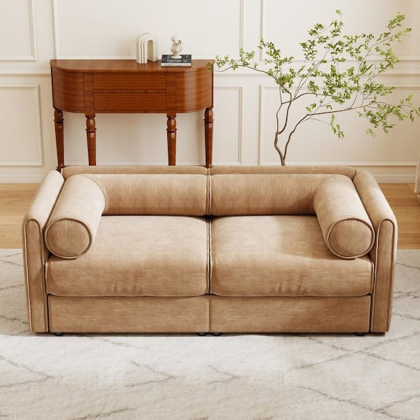 75.5 in. Cylindrica Design Modern Modular Chenille 2-Seater Modular Sectional Sofa in Camel