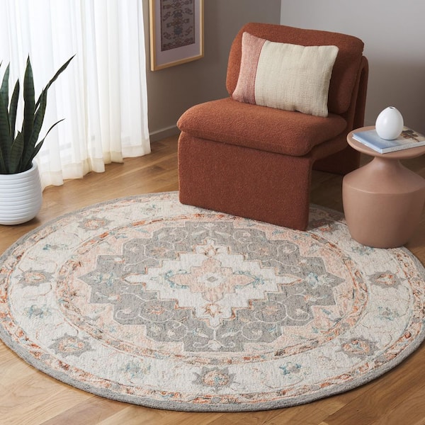 Anatolia 6 ft. x 6 ft. Gray/Rust Oversized Medallion Round Area Rug