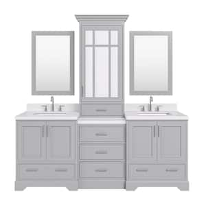 Stafford 84 in. W x 22 in. D x 89 in. H Double Sink Freestanding Bath Vanity in Grey with Carrara White Quartz Top