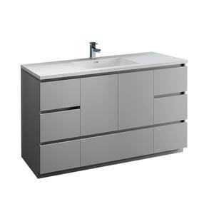 Lazzaro 60 in. Modern Bathroom Vanity in Gray with Vanity Top in White with White Basin