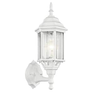 Chesapeake 17 in. 1-Light White Outdoor Hardwired Wall Lantern Sconce with No Bulbs Included (1-Pack)