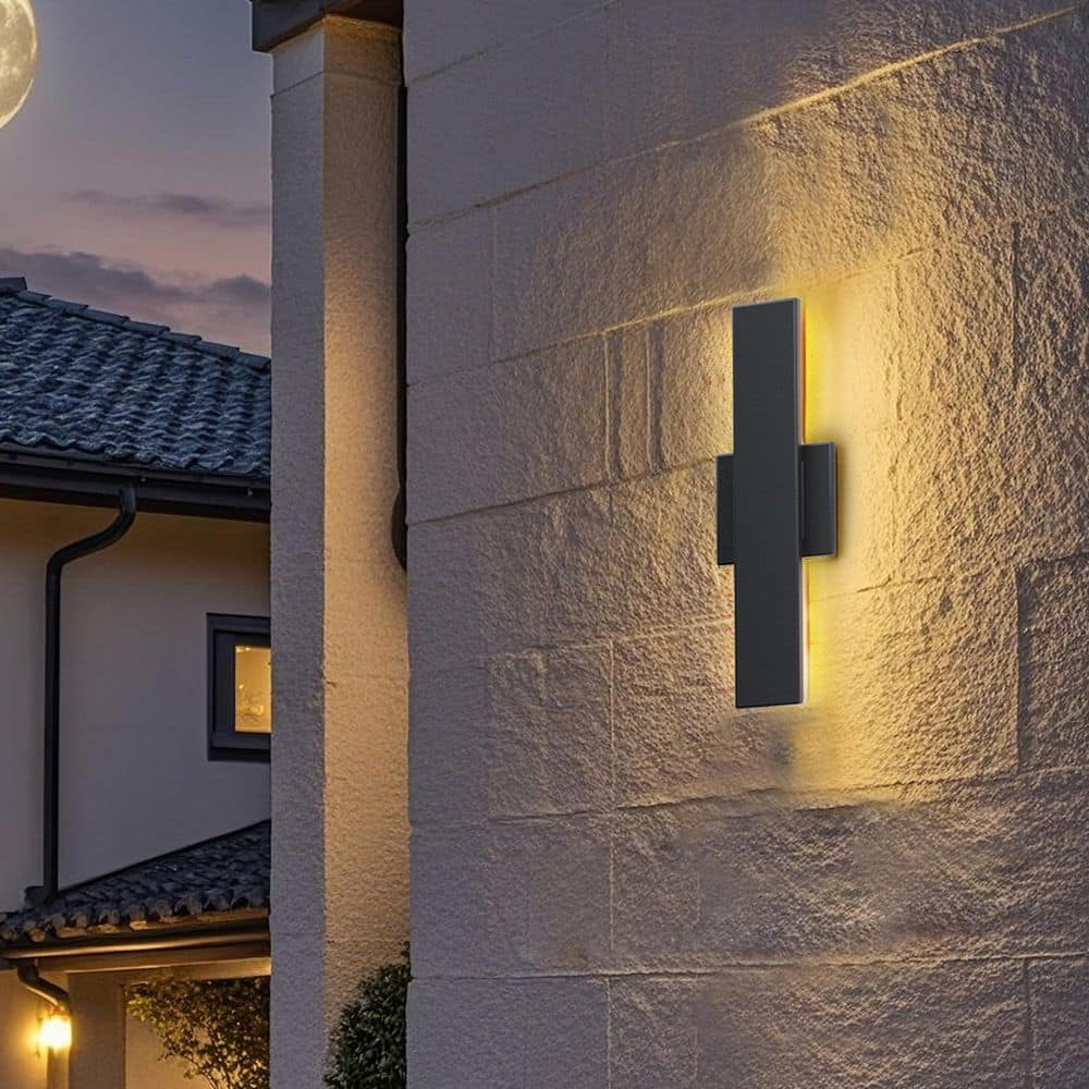 15.94 in. Black Rotary Base Integrated LED Outdoor Hardwired Wall Lantern Scone with 12W LED Bulb for Entryway(1-Pack) price history on PriceWatchPro